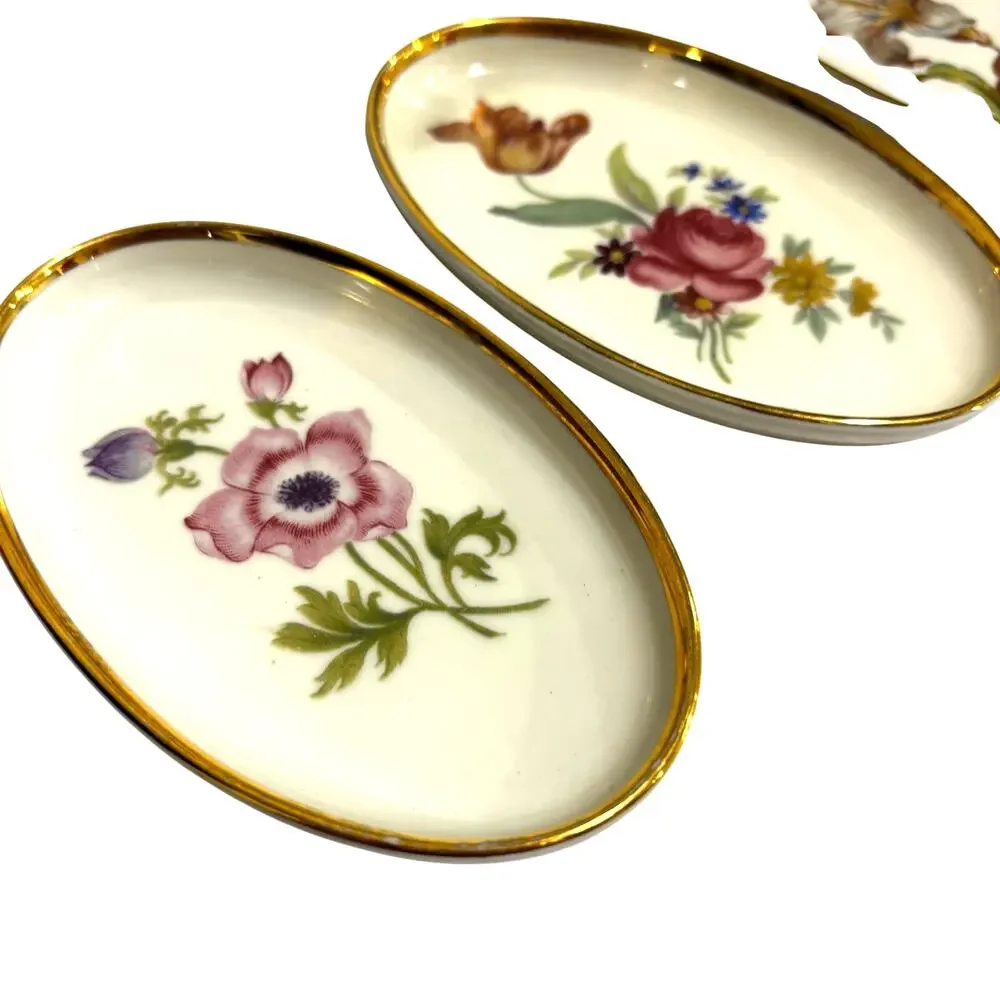 Set of 4 Denmark Danmark porcelain pin dish small oval trays variety floral